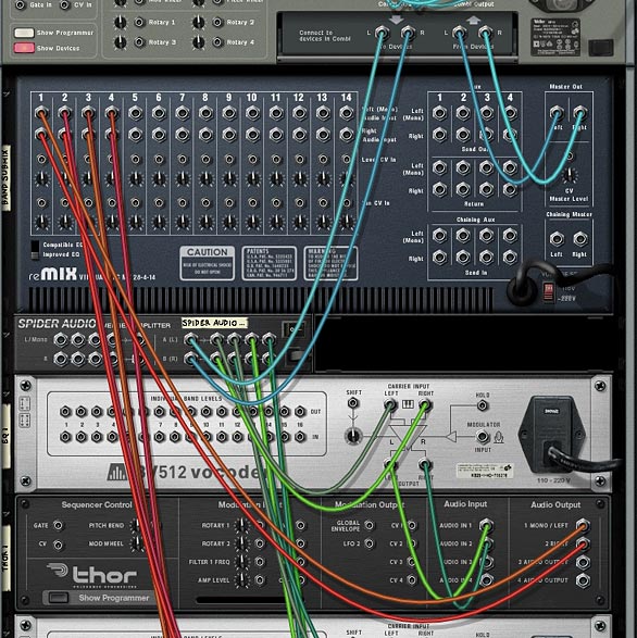 The Back of the Rack showing the Routings for the topmost BV512 device and Thor device