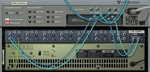 The Matrix Curve CV being sent to the Pan CV input on channel 1 of the mixer