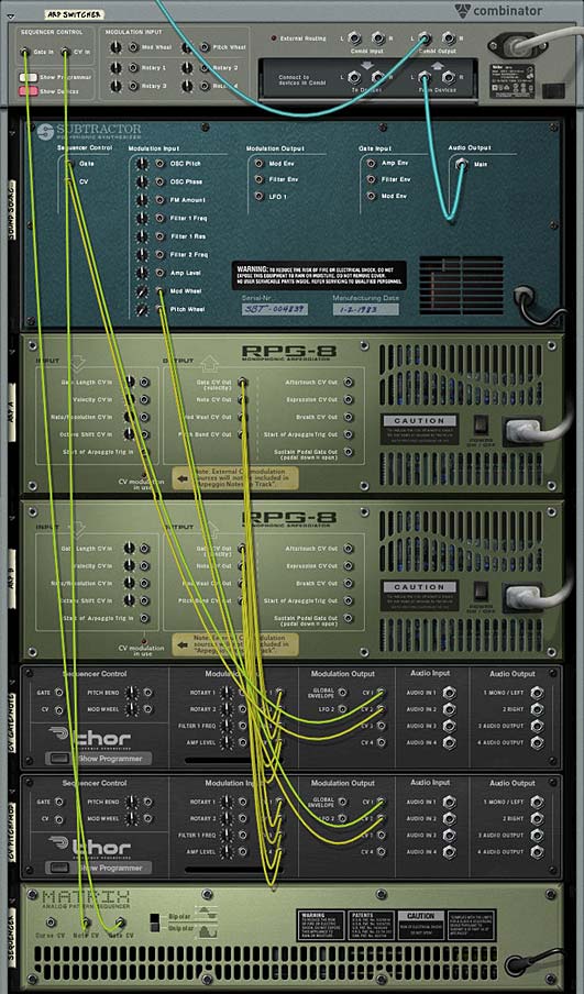 Proper routings on the back of the rack for the Arp Switcher Combinator