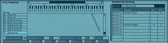 Entering the Matrix Sequencer Parameters in the Combi's Modulation Routing Section.