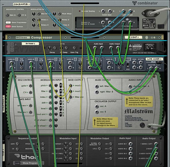 The back of the Rack showing the main components of the Combinator and how the devices are routed.