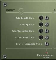 The 5 CV inputs on the back of the RPG-8 Monophonic Arpeggiator