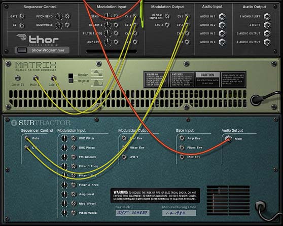 The back of the rack showing the CV passing from the Matrix through the Thor and into the Subtractor.