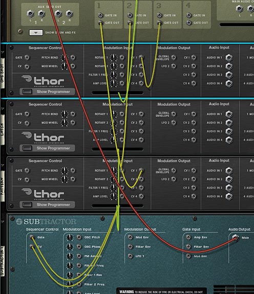 The back of the rack showing most of the Thor - Kong - Subtractor CV routing. Hard to show this all in one screenshot.