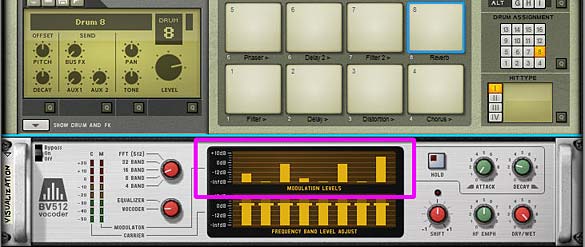 Visualizing the active FX chain using the Modulation Levels of the BV512 Vocoder