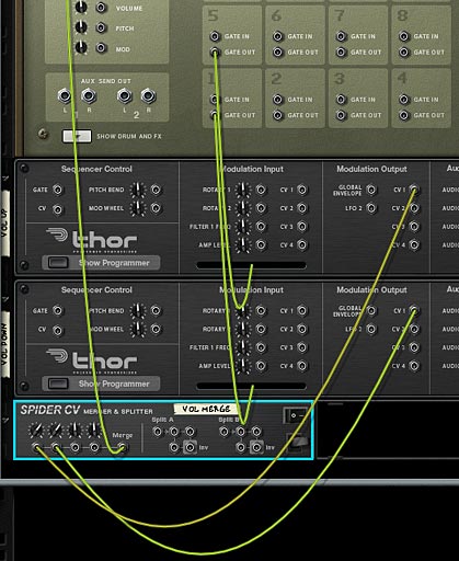 The CV routing for the Up / Down Volume Control using the Kong Pads