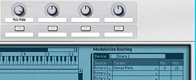 Setting up the Combinator's Rotary 1 to control the rate of the Drum Rolls.