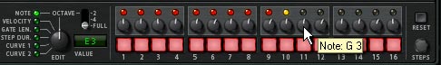 The steps in the first "Thor Step Sequencer" showing a C3-E3-G3-C4 pattern.