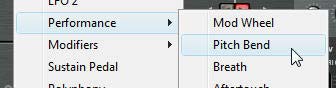 The Pitch Bend and Mod Wheel options in the MBRS under the "Performance" submenu. They can be used as Modulation Sources or Scales.