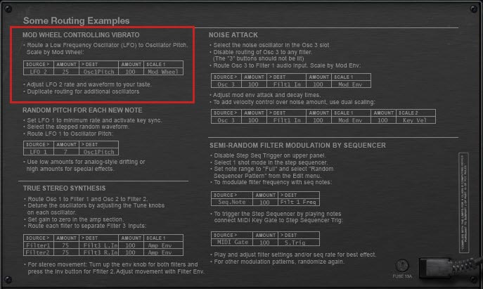 Vibrato tutorial on the back of the Thor Programmer panel, among many other useful tutorial ideas.