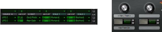 Using Rotary 1 to Crossover between Vibrato and Tremolo, then setting up Button 1 to turn the Vibrato/Tremolo on or off.