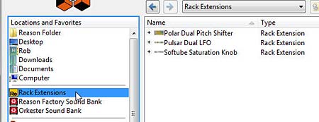 The new "Rack Extensions" stock patch bank in Reason 6.5