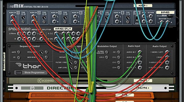 The back of the rack showing the routings for the Audio / FX  Bypass setup.