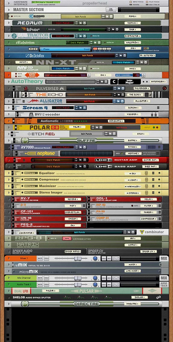 The Book covers all 43 Core Reason Devices, as well as 8 additional Rack Extensions; all of which are shown here.